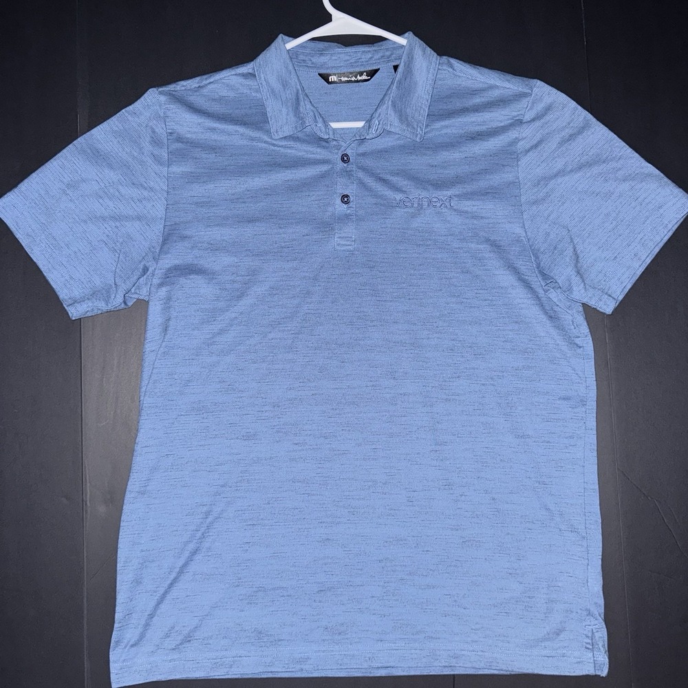 Men's Large Travis Mathew Polo Blue Short Sleeve Embroidered Verinext Shirt